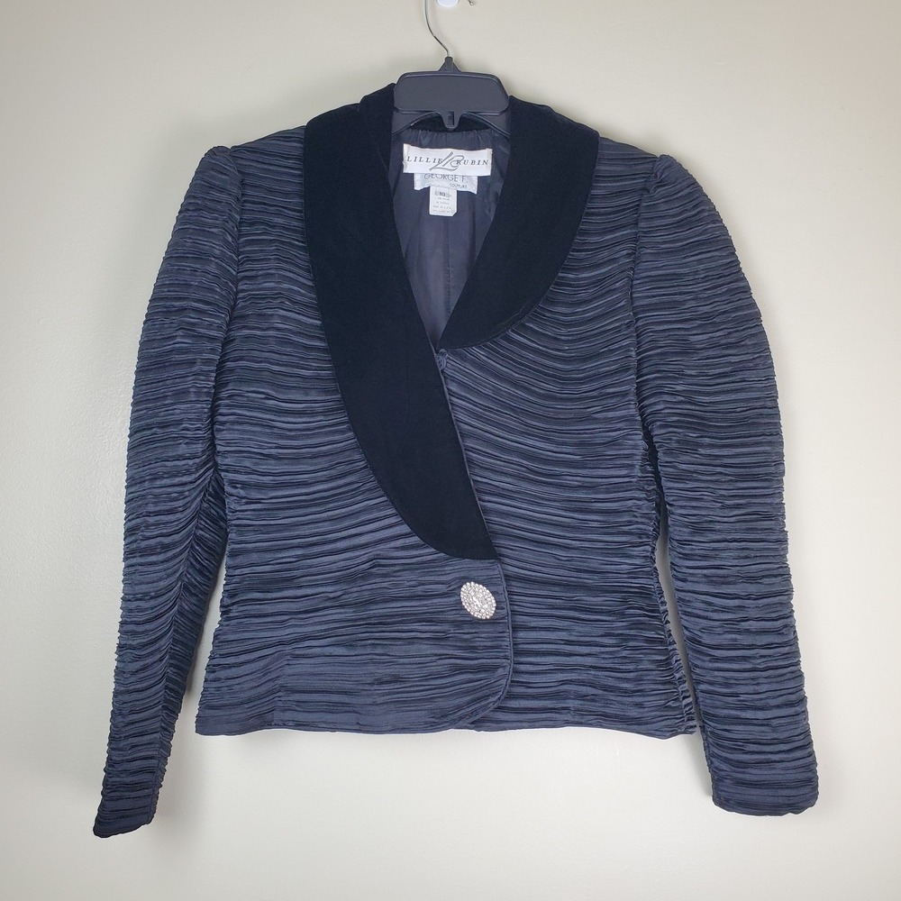 Vintage Lillie Rubin George F Couture Pleated Jacket Shawl Lapel Rhinestone 10